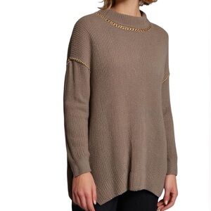 Topshop Crewneck Sweater Gold Chain Embellish Glam Quiet Luxury Grunge Metallic
